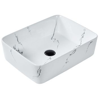 Lavabo Sobre Encimera Baño Cerámica Blanco Efecto Mármol 49 X 38 Cm Hopi