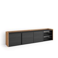 mueble tv television muebles de salon almacenaje 207x50x35 cm para tv hasta 80 led estilo moderno negro y roble