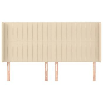 Cabecero Cama Mueble De Dormitorio Con Orejas De Tela 203 X 16 X 118/128 Cm Crema M02_0003151