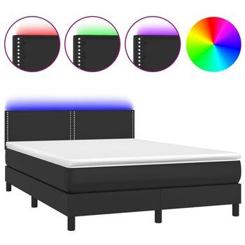 Cama Box Spring Colchón Y Led Cuero Sintético Negro 140x200 Cm Vidaxl