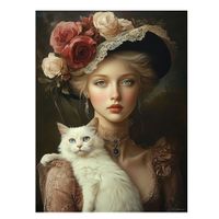 cuadro mujer con gato y flores en aluminio dibond multicolor 15x20 cm