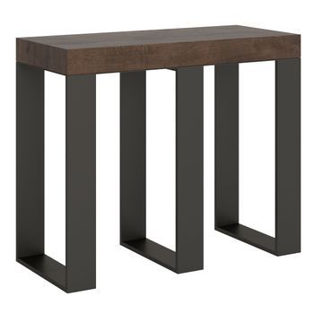 Consola Extensible De Madera Oscura Con Patas De Metal Antracita, 8 Plazas, De 40 A 196 Cm Sivy