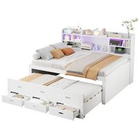 sofa cama - 140 x 200 cm - iluminacion led - 3 cajones - cabecero - cama extensible multifuncional con usb tipo-c - sin colchon - blanco