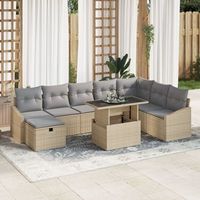 conjunto de sofa de jardin de 9 piezas con cojines beige de poliratan v0604 unico  beige
