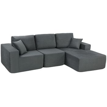 HOMCOM Sofá rinconero modular, sofá-cama en L con asiento profundo, reposabrazos anchos, 2 cojines, gris oscuro   Aosom España