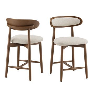Set De 2 Taburetes De Bar Smartue Madera Maciza Estilo Escandinavo 55x55x93 Marrón.