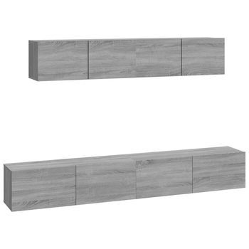 Set De Muebles Para Tv 4 Pzas Madera Contrachapada Gris Sonoma