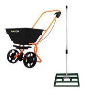 nivelador de cesped t-mech de 50 cm verde y esparcidor rotativo