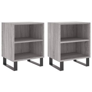 Pack 2 Uds Mesitas De Noche | Mesa Auxiliar | Mesilla Madera Ingeniería Gris Sonoma 40x30x50cm