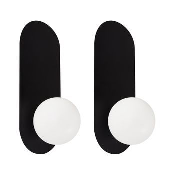 Conjunto De 2 Lámparas De Pared Ovaladas Con Pantallas Esféricas De Vidrio Opalino Negro Leisi