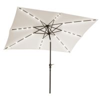 outsunny parasol de terraza exterior 268x205x248 cm con techo inclinable hasta 45 luces led solares y manivela blanco