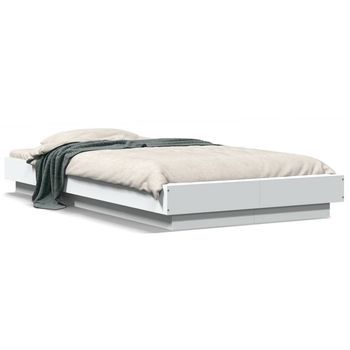 Cama Individual | Cama Para Adultos | Estructura De Cama Con Led Madera Ingeniería Blanco 90x200 Cm