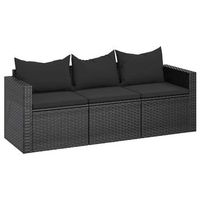 sofa de jardin 3 plazas  sofa de exterior con cojines ratan sintetico negro