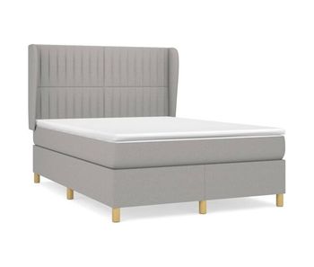 Cama box spring con colchón tela gris claro 140x190 cm rayas verticales