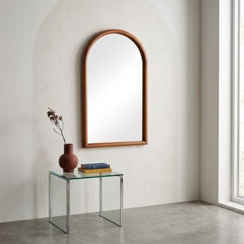 Espejo arco de madera de pino decorativo de pared, nogal