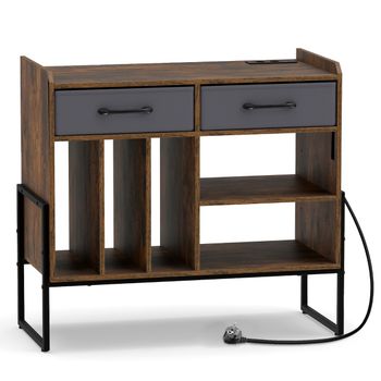 Costway Soporte para Vinilos Estándar Europeo con Cajones de Tela Gris Oscuro y 5 Compartimentos Estructura Metálica Negra Paneles Industriales 76x35,5x68,5 c