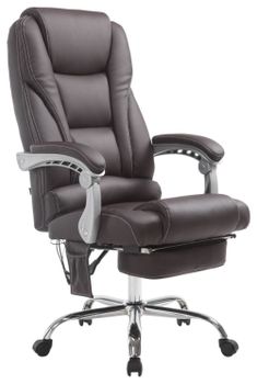 Silla de oficina giratoria regulable en simil cuero marrón