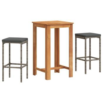 Mesa Y Taburetes De Jardín 3 Uds | Conjunto De Mesa Y Sillas Madera Acacia Ratán Pe Gris