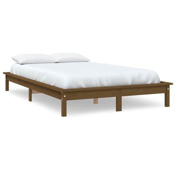 Estructura De Cama Madera Maciza Pino Marrón Miel 140x190 Cm Vidaxl