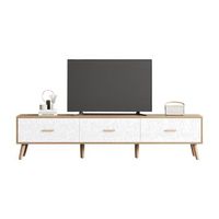 mueble de tv bajo estilo vintage con puerta veteada blanca - mueble de salon 150 cm - madera clara