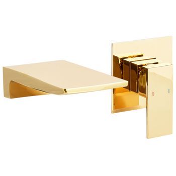 Grifo Empotrado Monomando De Lavabo De Latón Con Efecto Cascada Dorado Karuay