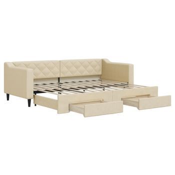 Sofá Cama | Cama Para Adulto | Sofá Convertible Nido Con Cajones Tela Color Crema 80x200 Cm