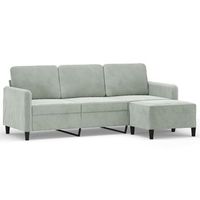 sofa de 3 plazas  sofa de salon  sofa de descanso con taburete de terciopelo gris claro 180 cm