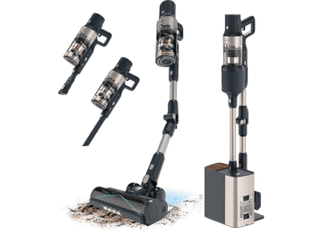 Aspirador escoba - Cecotec Conga Rockstar 5500 Hurricane Station Flex Max, 700W, 30 kPa, Hasta 90 min, Tubo flexible, HairLess Brush, Luz LED, Gris