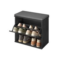 banco zapatero acolchado con cajon abatible y varios niveles negro ebano  gris pizarra  60a cm