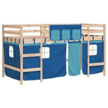 Cama Alta Para Niños Con Cortinas Madera Pino Azul 80x200 Cm Vidaxl