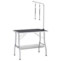 mesa de aseo ajustable para perros con 2 lazos y cesta