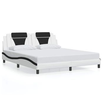 Cama Doble | Cama Para Adultos | Estructura De Cama Con Cabecero Cuero Sintético Blanco Y Negro