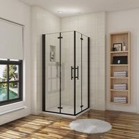 aica mampara de ducha cuadrada plegable vidrio templado easyclean de 5 mm con perfil negro mate tamano1180-1200x1180-1200x1900mm