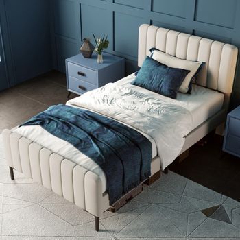 Cama Individual Tapizada 90 X 200 Cm,tapizada Gris-beige,lino