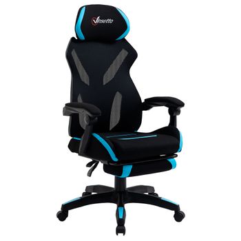 Vinsetto Silla de Gaming con Soporte Lumbar Silla de Oficina Ergonómica con Altura Ajustable en Tela Negro y Azul 65x65x119-129 cm   Aosom España