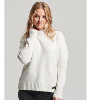 Superdry para mujer. W6110501A Jersey de cuello perkins Essential blanco (S), Casual, Acrílico