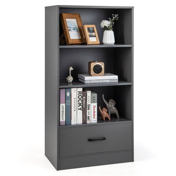 Costway Estantería de 4 Niveles con Cajón de Almacenamiento Dispositivo Antivuelco Abierta Independiente para Estudio Salón 60 x 38 x 120 cm