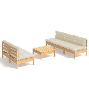 Muebles De Jardín 6 Piezas Cojines Madera De Pino Crema Vidaxl