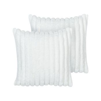 Conjunto De 2 Cojines Decorativos Tela Suave 45 X 45 Cm Blanco Rakya