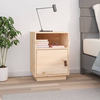 Mesita De Noche - Mueble Para Dormitorio - Madera Maciza De Pino - Natural (40x34x55cm)