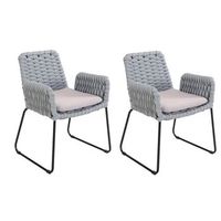 silla de jardin con reposabrazos de mimbre balero gris claro - lote de 2