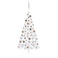 medio arbol de navidad con luces y bolas blanco 150 cm vidaxl