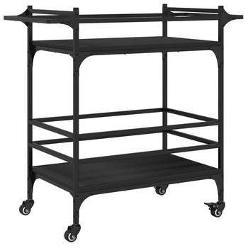 Carrito De Cocina，estantería De Cocina, Carrito De Servir De Madera De Ingeniería Negro 82x40x78,5 Cm