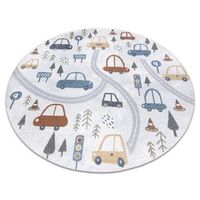 alfombra bono 8436 circulo carros calle crema  gris claro circulo 140 cm