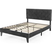 estructura de cama tapizadamarco de cama con cabecero acolchado costway 208 x 200 x 91 cm gris
