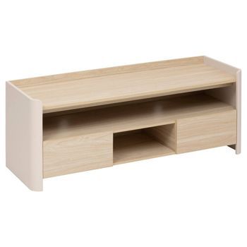 Mueble Tv Redondo Blanco Marfil Y Madera