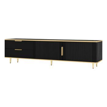 Mueble De Tv Negro Y Dorado De 170 Cm Con Cajones Y Puertas Talladas