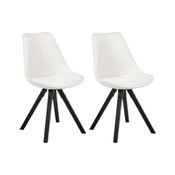 Conjunto De 2 Sillas De Comedor Sin Reposabrazos Estilo Escandinavo Tapizadas Blanco Crema Hedley