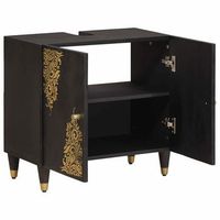 armario de lavabo  mueble de lavabo negro 62 x 33 x 58 cm madera de mango maciza