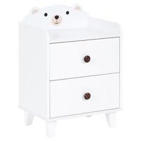 mesita de noche 2 cajones habitacion infantil motivo oso de mdf patas de madera de pino sala de juegos blanco mimili